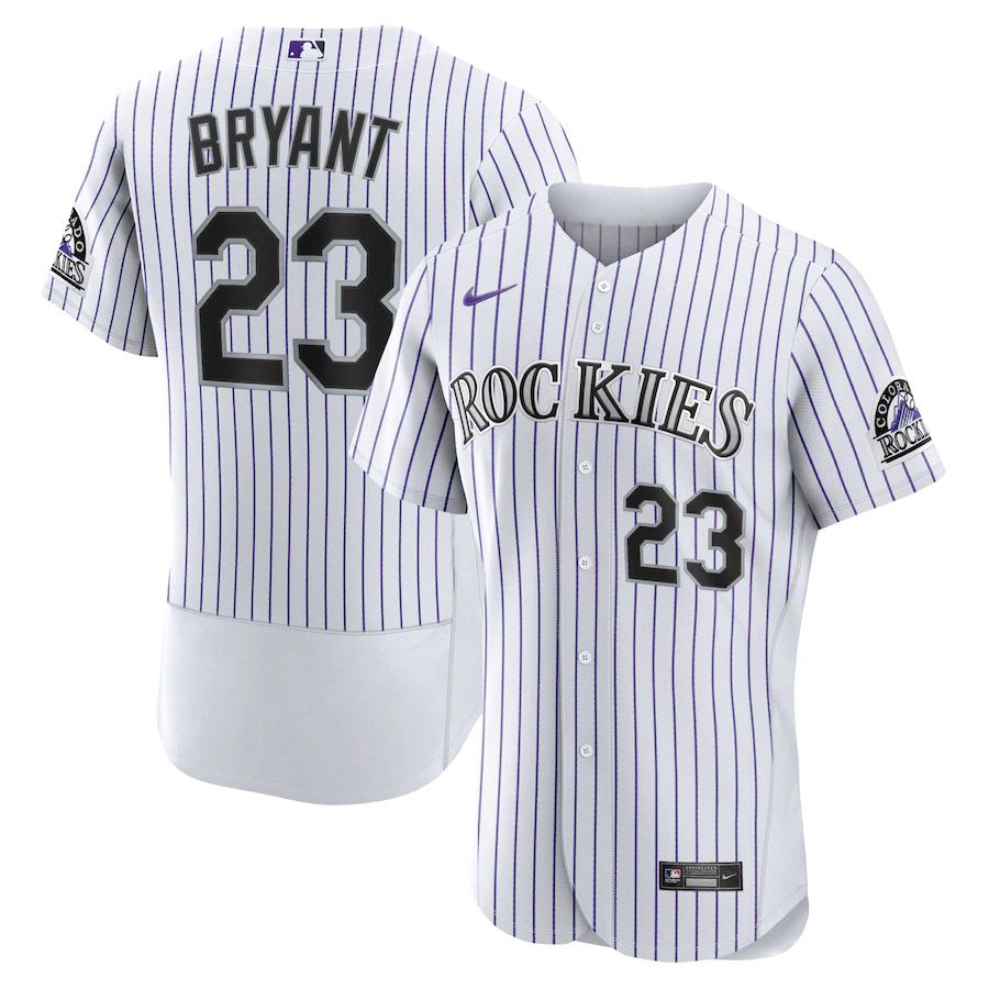 Men Colorado Rockies 23 Kris Bryant Nike White Authentic Player MLB Jersey